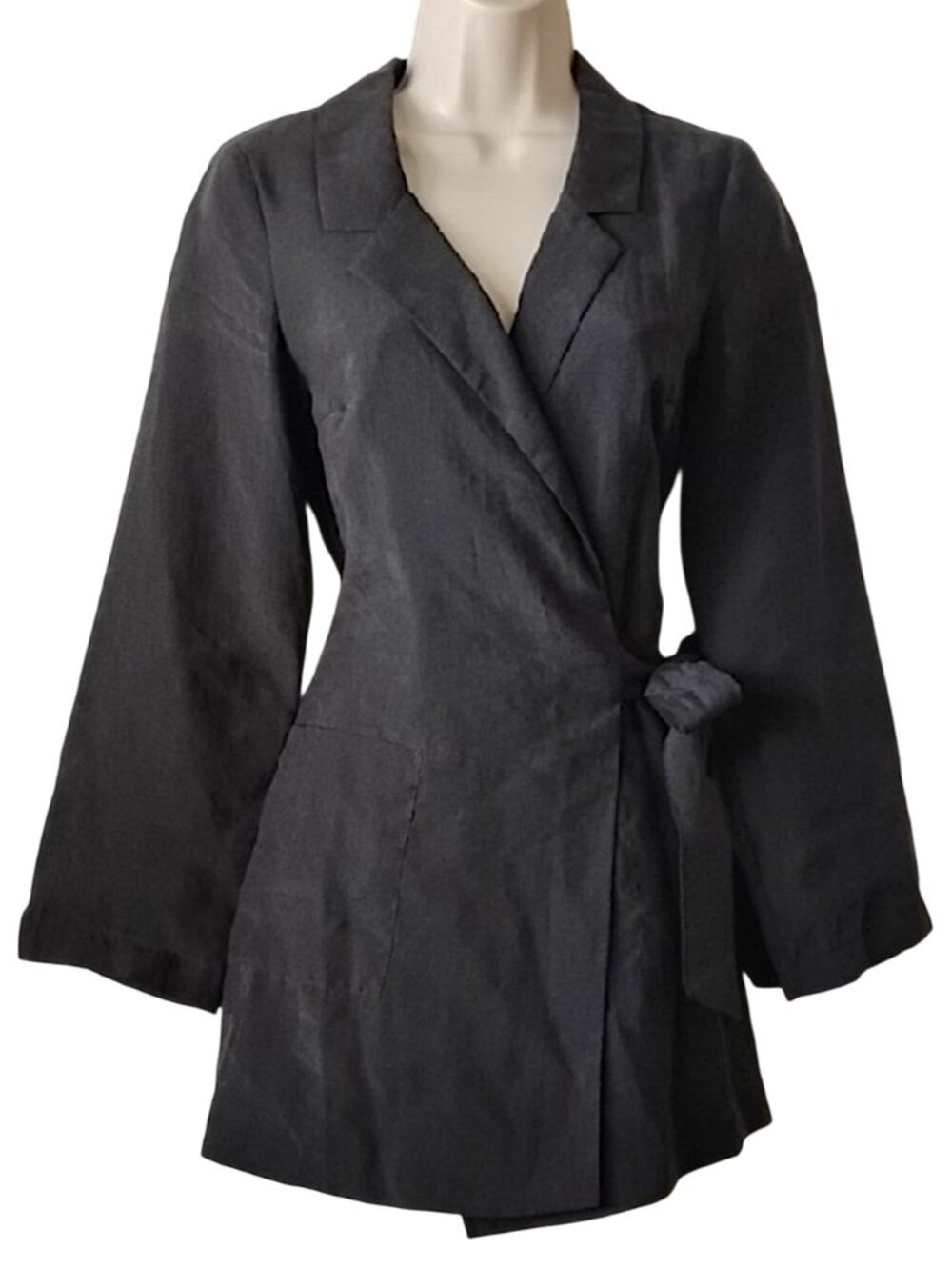 Zara Trafaluc Lyocell Wrap Romper S Blazer Skort Mini Dress Jumpsuit Faded Black